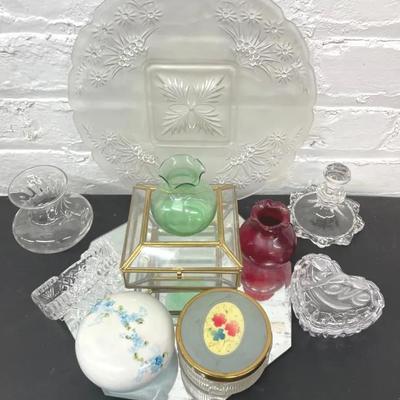 Vintage Decor And Glassware With Vanity Jar, P.K. Silesia Porcelain 