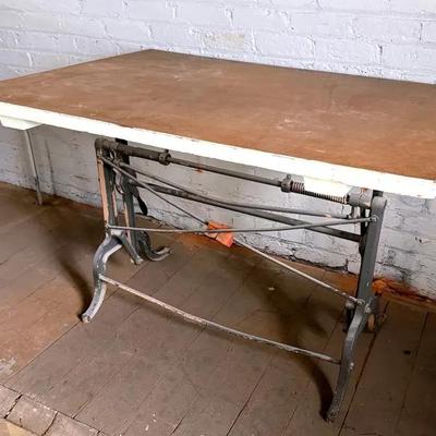 Antique L.E. Hoyt Co. Drafting/Drawing Table With Tilt-Top & Cast Iron Base
