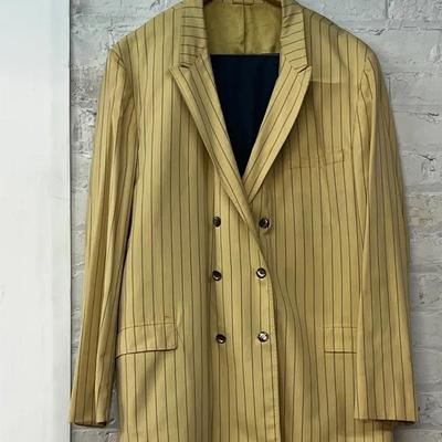 Linen Blend Double Breasted Jacket with Pants, Mens XL