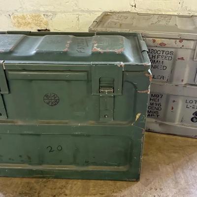 Pair (2) Heavy Duty Locking Metal Small Arms Ammunition Boxes