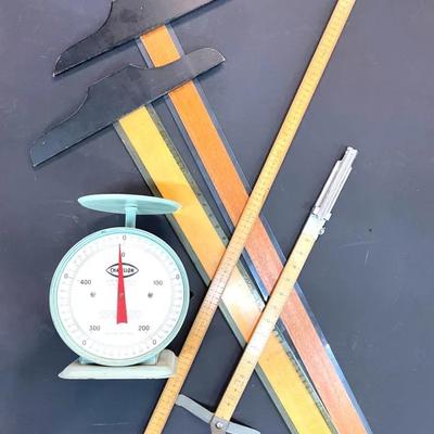 Vintage Drafting Wood T-Squares, Ruler, Hem Marker  And Scale 