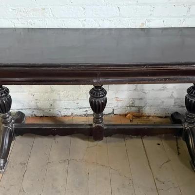 Antique Tudor/Jacobean Style Library Desk w/ Trestle Base
