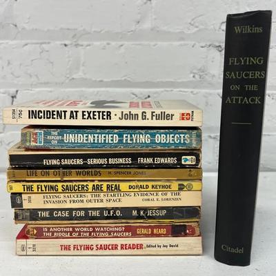 1954 “Flying Saucers On The Attack” Hardcover W/ UFO Paperback Collection (9)