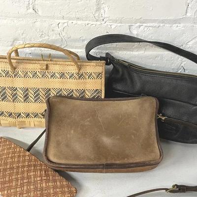 Three Vintage Purses With Coach, Fossil And Rattan Bag