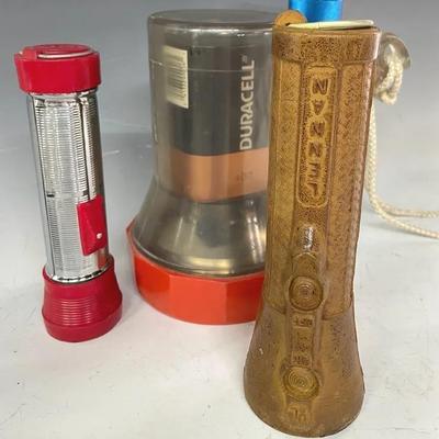 1940’s Rubber Lennan Flashlight With Newer Flashlights