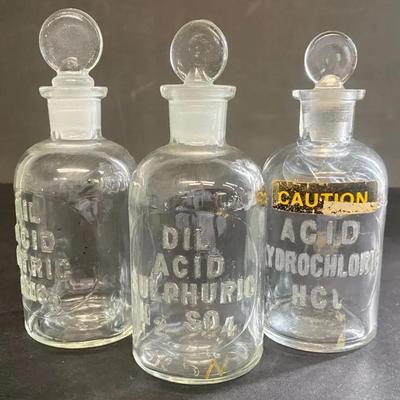 Embossed Laboratory Glass Reagent Bottles, Set Of 3