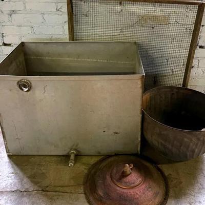 Large Industrial Metal Bin/Bucket, Plus Sieve, Copper & More