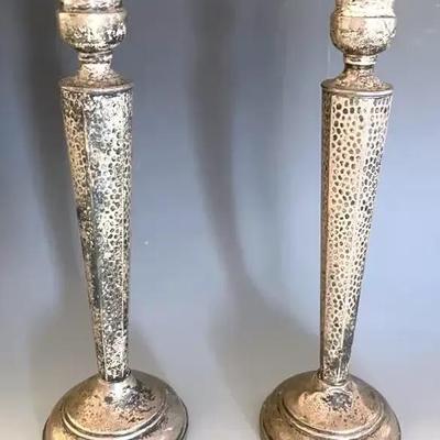 Vintage Weighted Sterling Silver Hammered Candlesticks