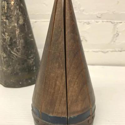 Antique Mathematical Dissected Wood And Leather Cone 