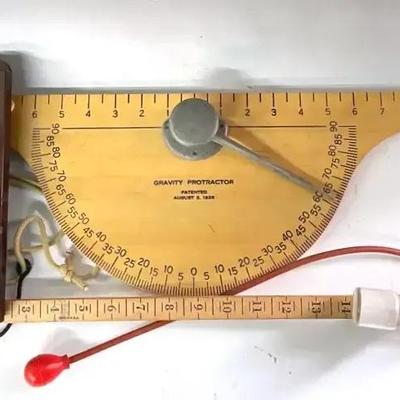 Antique Dual Thermometer, Collin’s Skirt Marker And 1920’s Gravity Protractor 