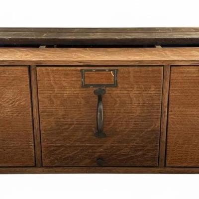 Antique Oak 3-Door Horizontal Filing Cabinet Or Storage Shelf