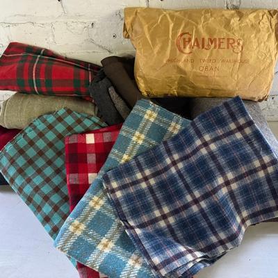 Vintage Fabric Remnants (15+), Mostly Wool, With Chalmers Highland Tweed