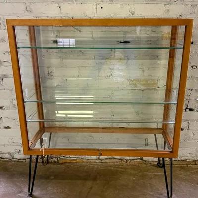 MCM Waddell Brand Wood & Glass Display Case W/ Hairpin Legs