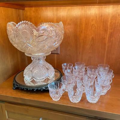 Sale Photo Thumbnail #21: Cut Glass Punch Bowl Set 