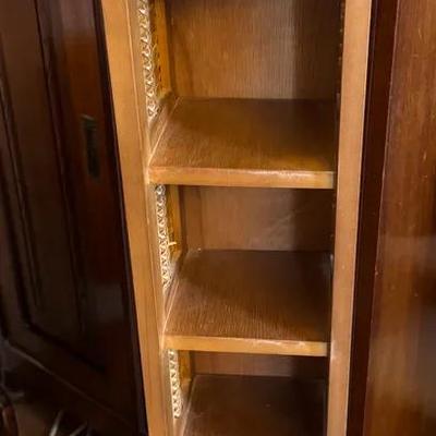 Tall Wooden Media Storage Tower with Bamboo Panels