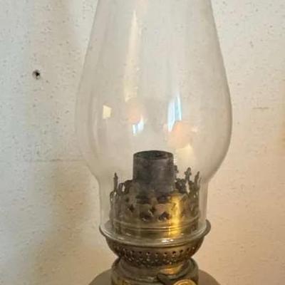 Vintage Brass Oil Lamp with Glass Chimney