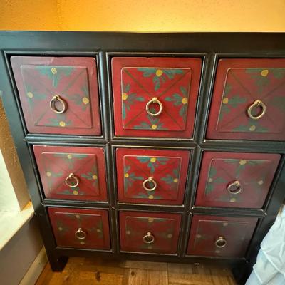 Hand-Painted Boho Accent Cabinet with Drawers