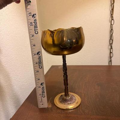 Bohemian Moser-style brass or bronze wine goblet.