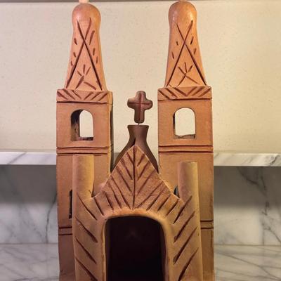 Mexican Terra Cotta Clay Mission + San Antonio Mission Print (2-Piece Lot)