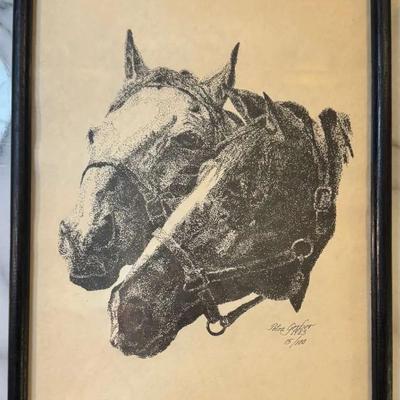 Framed Petra Gerber Ink Stippling Horse Print (Signed/Numbered)