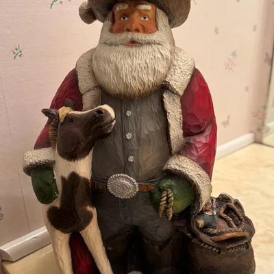 Rustic Woodland Santa Claus Figurine with Deer – Hand-Painted Christmas Decor