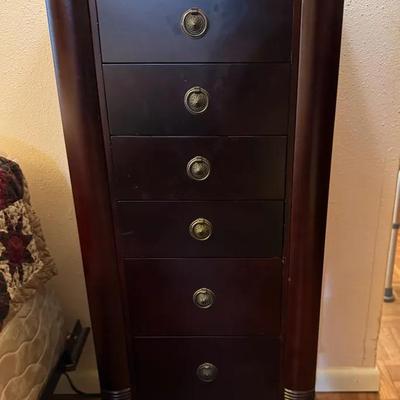 Tall Jewelry Armoire with Mirror & Ring Storage – Dark Wood