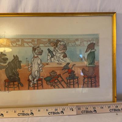 Vintage Stewart Barr Signed Dog Art Framed X2