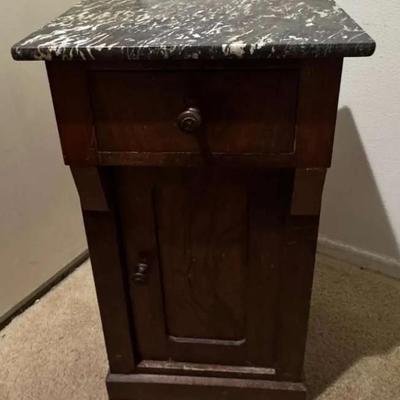 Marble-Top Wooden Nightstands (Set of 2)