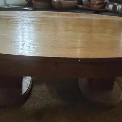 Solid Wood Oval Coffee Table with Double Pedestal Base