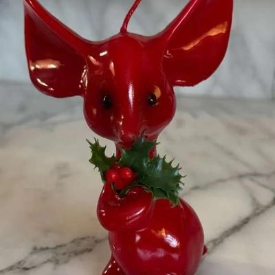 Christmas Figurines & Red Mouse Candle (4-Piece Lot)