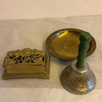 Vintage Brass Desk Accessories – Bell, Inkstand & Catchall