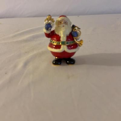Jeweled Santa Trinket Box – Hinged Christmas Figurine with Pearls
