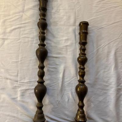 Pair of Tall Turned Brass Candleholders