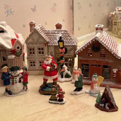 Vintage Christmas Village Décor Lot – Houses, Santa & Snowman Figures