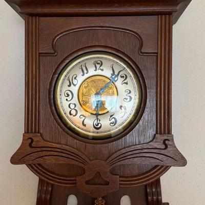 Vintage Oak Wall Clock with Pendulum