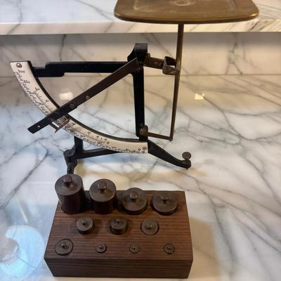 Vintage Balance Scale & Brass Weight Set