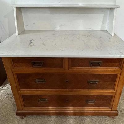 Antique Marble-Top Chest of Drawers w/ Upper Marble Shelf