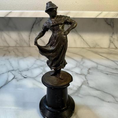 Art Nouveau Bronze Figurine on Pedestal Base