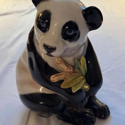 Ethan Allen Ceramic Panda Figurine with Bamboo