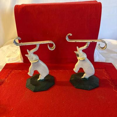 Vintage Pair Cast Metal Elephant Display Stands / Holders – Mid-Century”