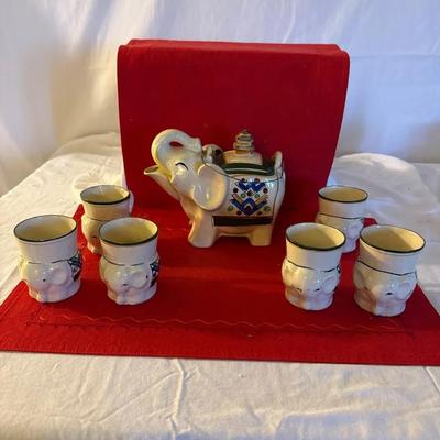 Elephant Ceramic Tea / Cordial Set with Teapot & 6 Cups”