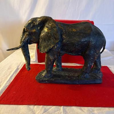 Large Faux-Bronze Patinated Elephant Figurine – Decorative Wildlife Sculpture