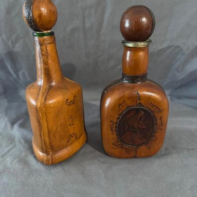 Vintage Leather Wrapped Decanter (Set of 2)