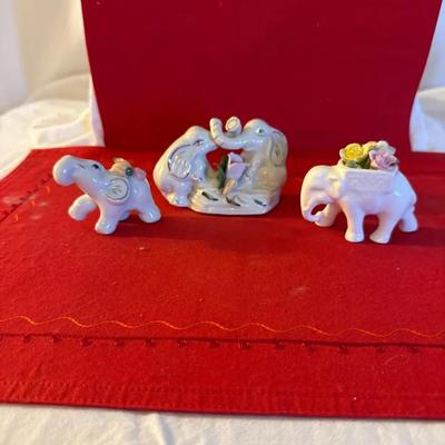 Whimsical Miniature White Ceramic Elephant Figurines – Assorted Floral & Playful Designs (lot Of 3)