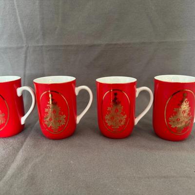 Vintage Otagiri Christmas Mugs, Four Red Christmas Mugs & Six White Christmas Mugs (10 Mugs Total)