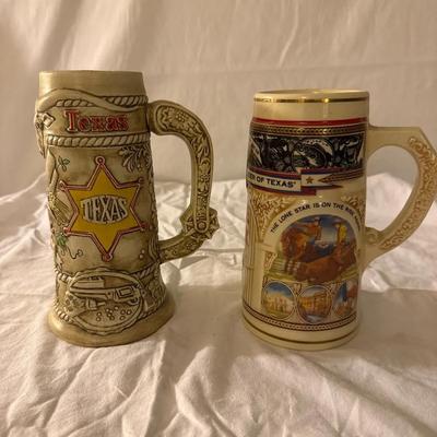 Pair of Texas-Themed Beer Steins – Lone Star & Western Motifs