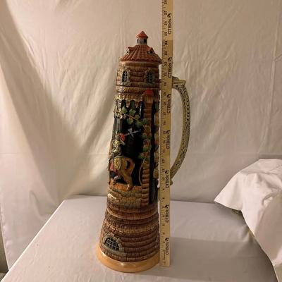 Tall German Castle Tower Beer Stein with Medieval Knight & Pewter Lid