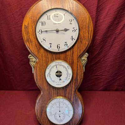 Vintage Ethan Allen Wall Clock with Thermometer and Hygrometer