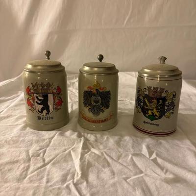 Set of 3 Vintage German Beer Steins – Berlin, Heidelberg & Imperial Eagle”