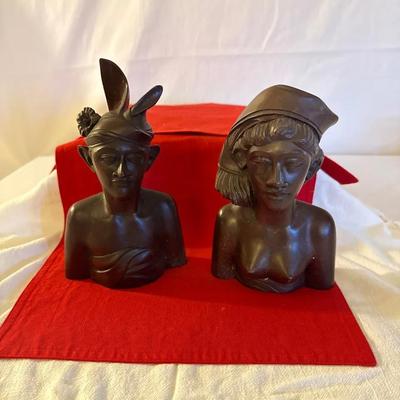 Vintage Balinese Hand-Carved Wood Busts – Male & Female Pair